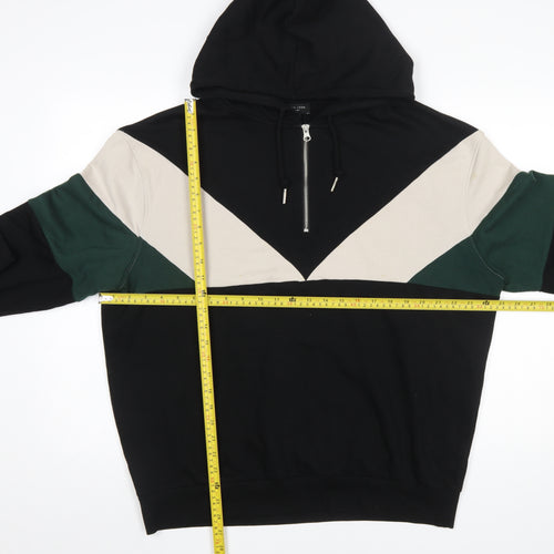 New Look Men Black Colour Block Pullover Hoodie Size L
