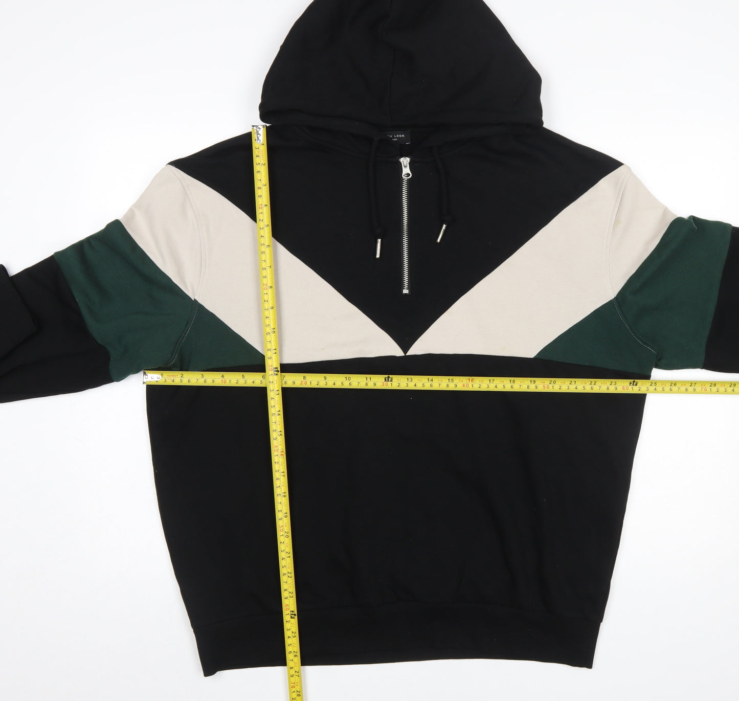 New Look Men Black Colour Block Pullover Hoodie Size L