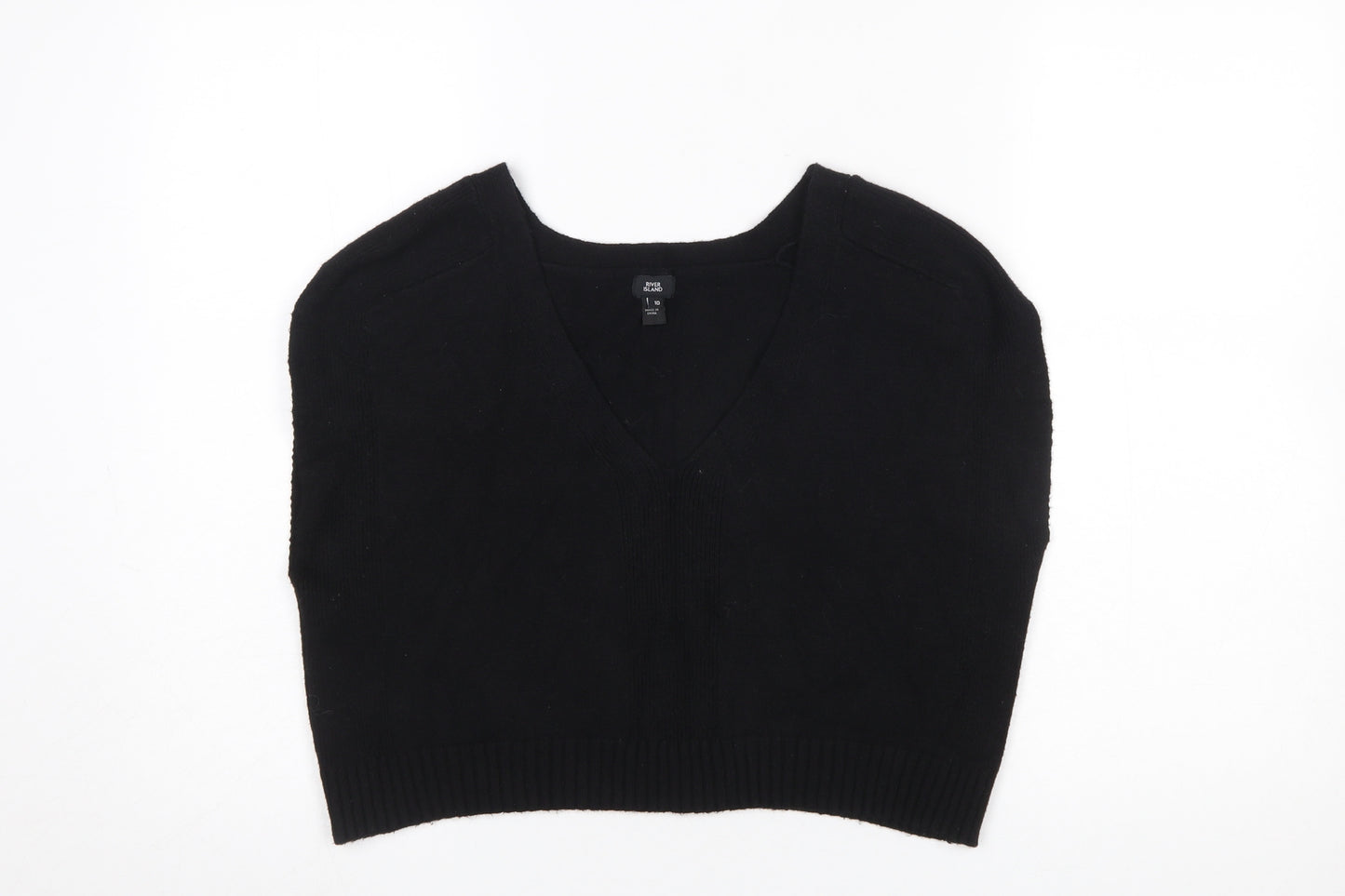 River Island Women's Black V-Neck Sleeveless Knit Vest Jumper Size 10