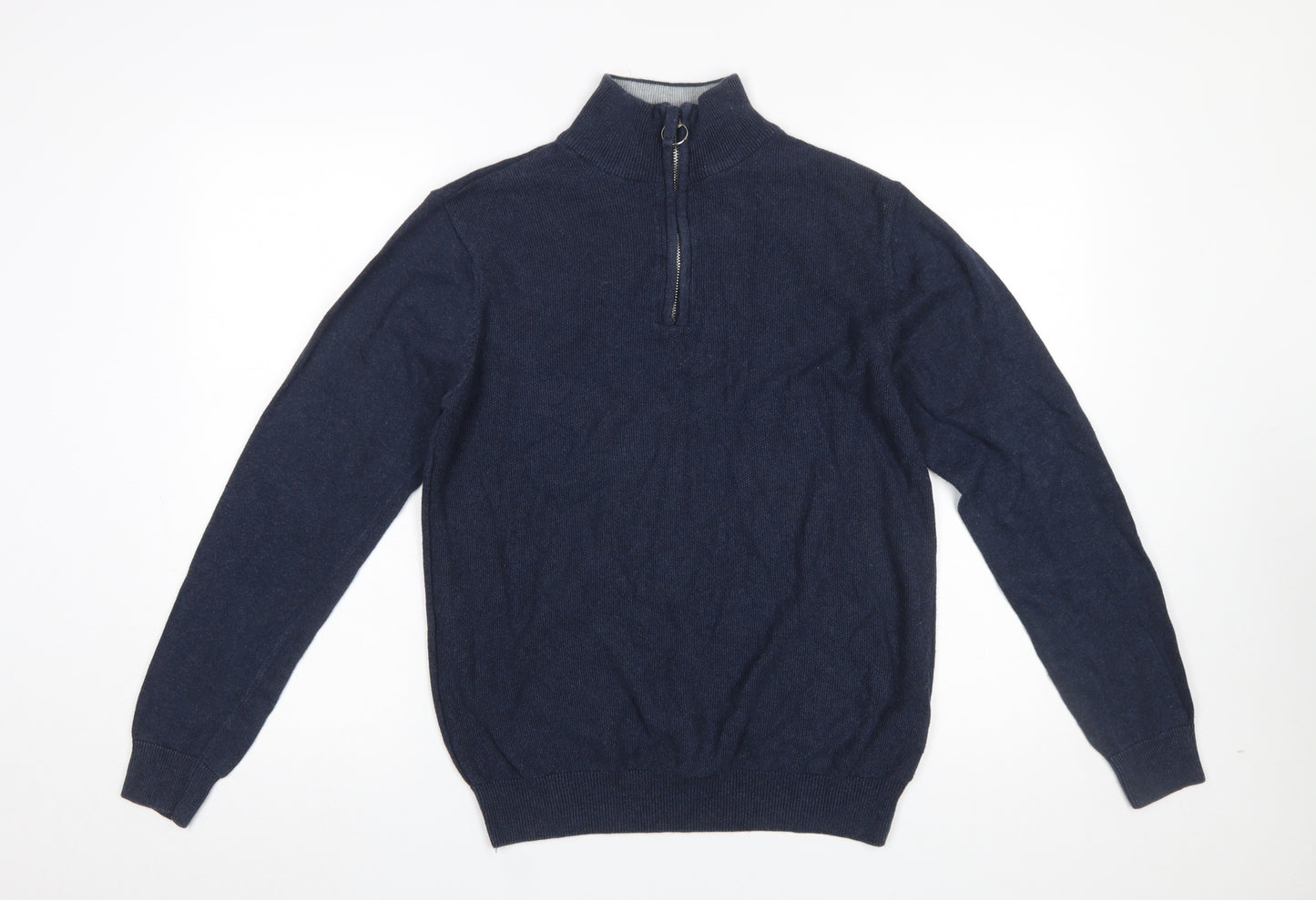 Haworth Men Blue Cotton 1/2 Zip High Neck Jumper Size S