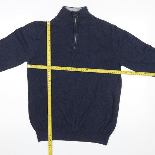 Haworth Men Blue Cotton 1/2 Zip High Neck Jumper Size S