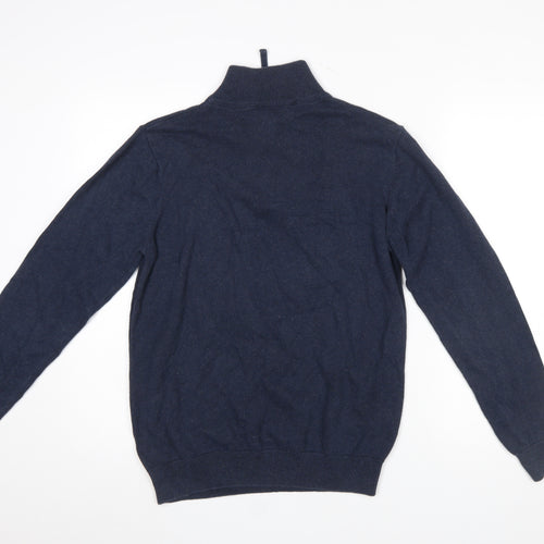 Haworth Men Blue Cotton 1/2 Zip High Neck Jumper Size S
