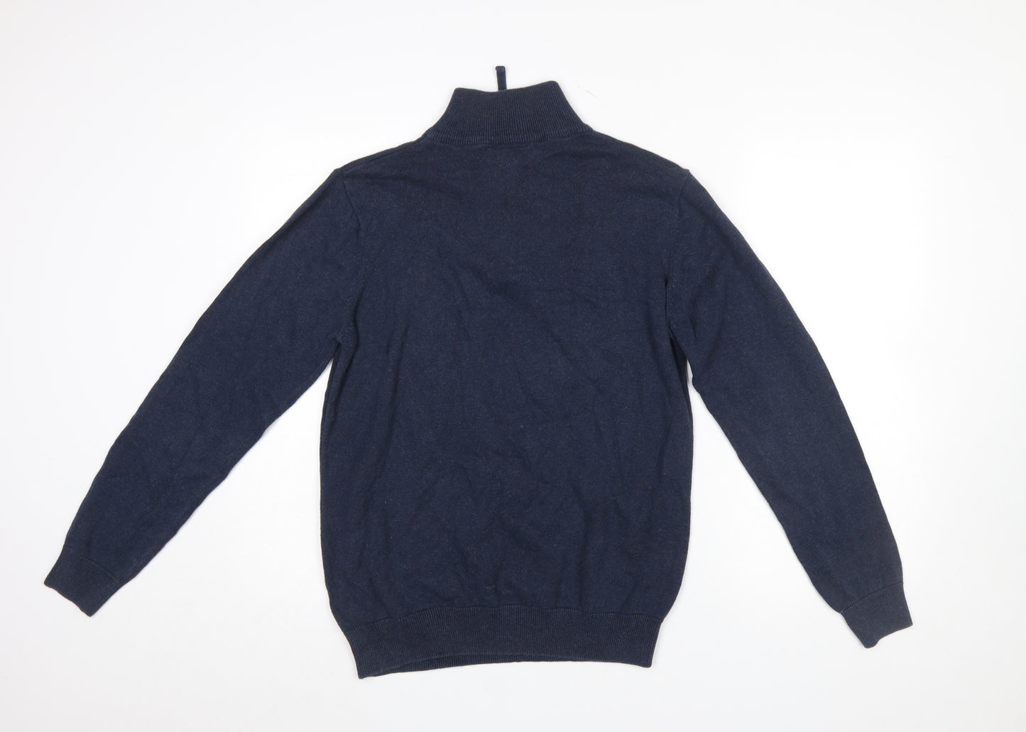 Haworth Men Blue Cotton 1/2 Zip High Neck Jumper Size S