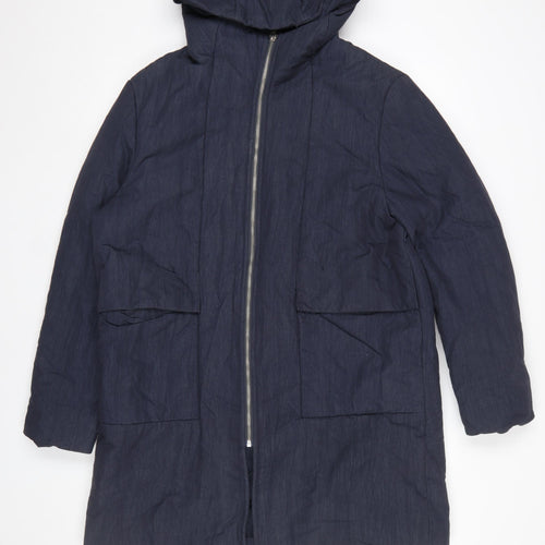 NOME Women’s Blue Hooded Long Parka Coat Size 14 Cotton Blend