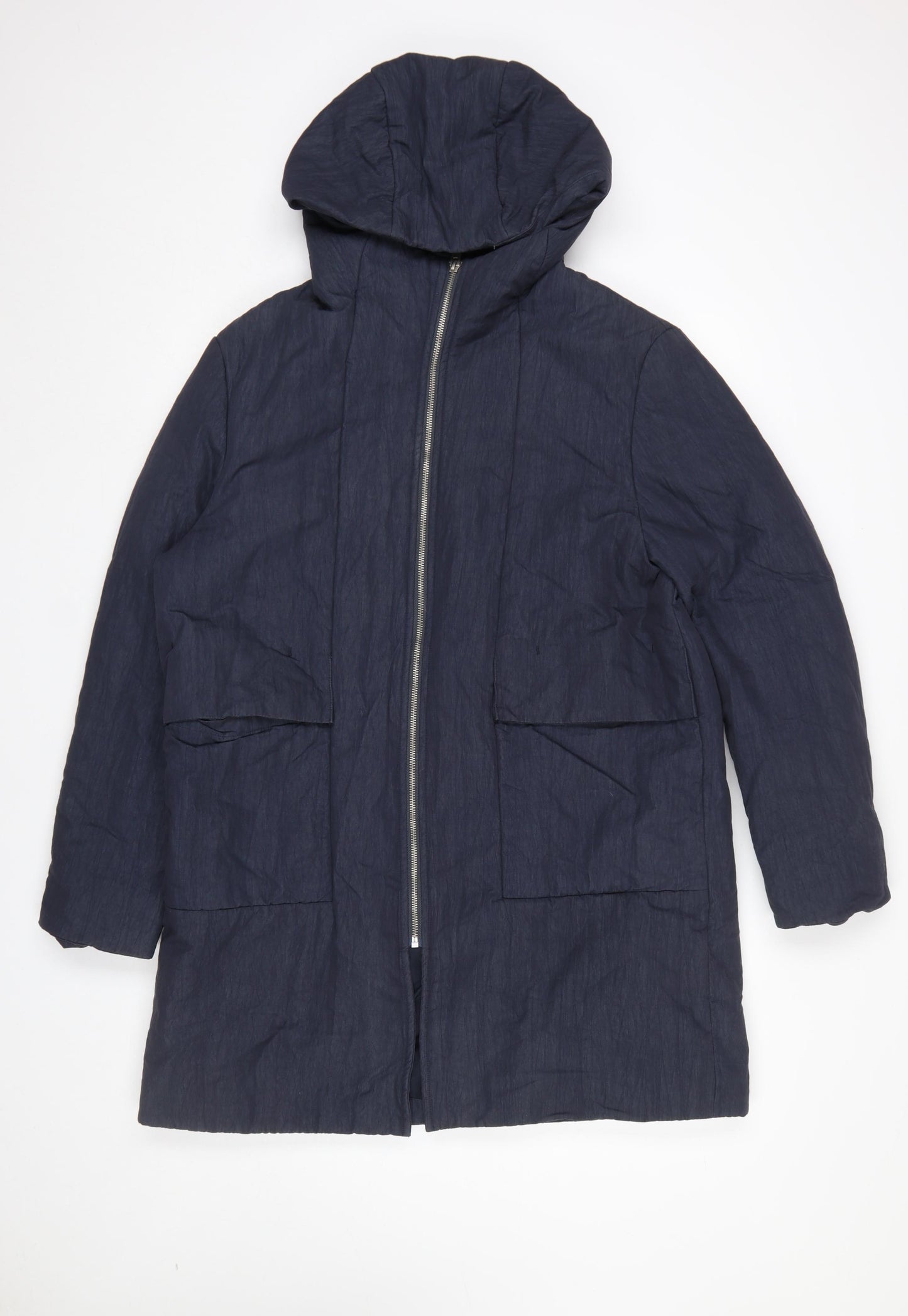 NOME Women’s Blue Hooded Long Parka Coat Size 14 Cotton Blend