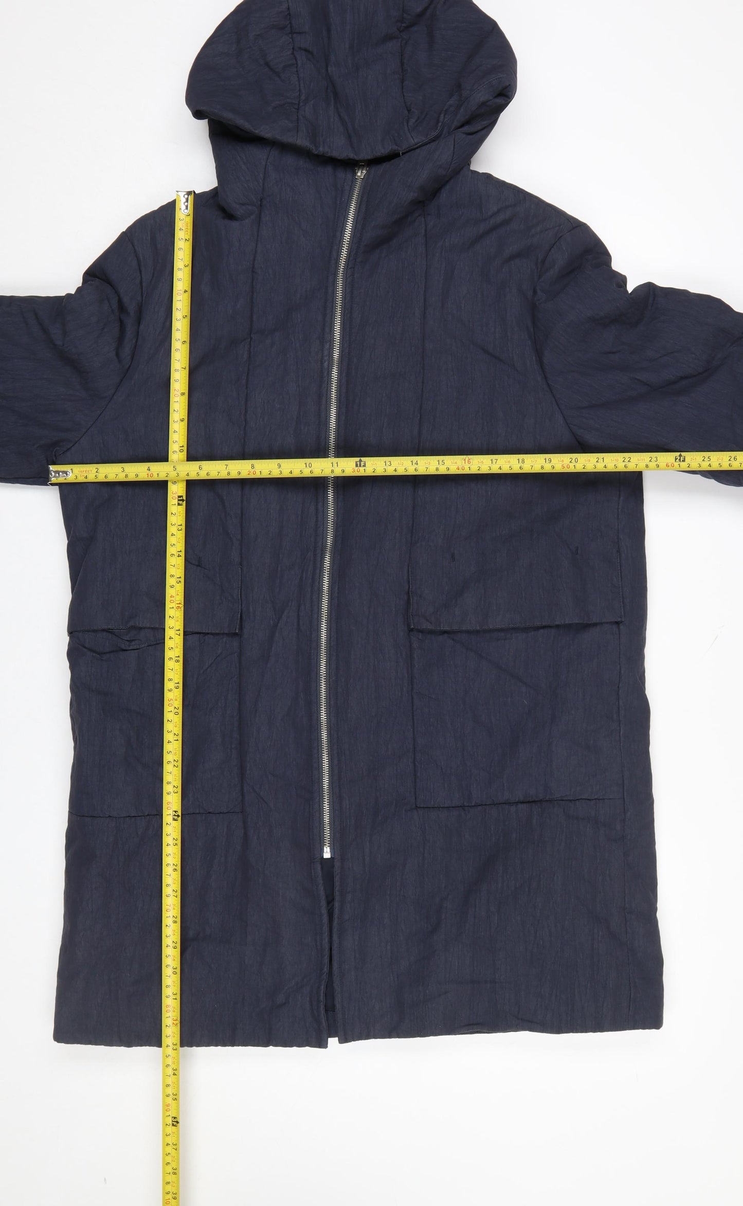 NOME Women’s Blue Hooded Long Parka Coat Size 14 Cotton Blend