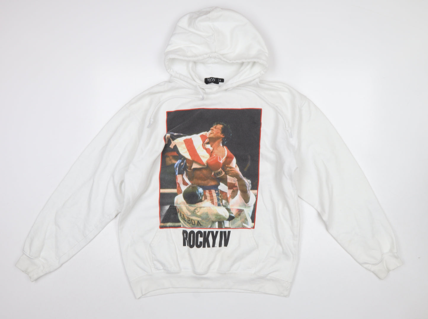 boohooMAN Men’s White Rocky IV Pullover Hoodie Size S Graphic Print