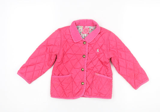Joules Girls Pink Quilted Jacket 2-3 Years Lightweight Lined Coat