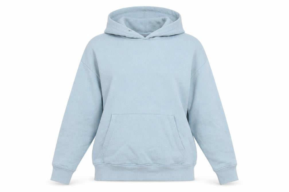 Front view of Zara Women Blue Pullover Hoodie Small Cotton Blend Casual