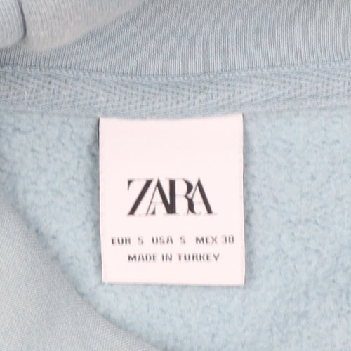 Zara Women Blue Pullover Hoodie Small Cotton Blend Casual