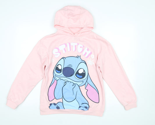 Primark Disney Stitch Girls Pink Pullover Hoodie 12-13 Years