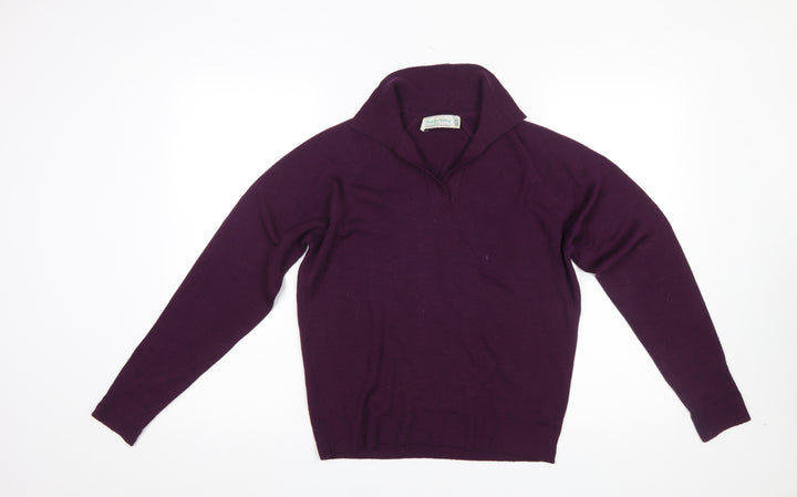 Heather Valley Women's Purple Wool Collared Pullover Jumper Size 18