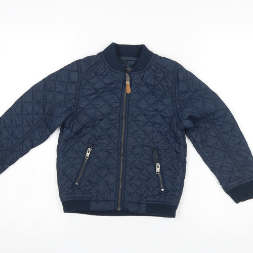 H&M Boys Blue Quilted Bomber Jacket 6-7 Years Lightweight Lined Zip