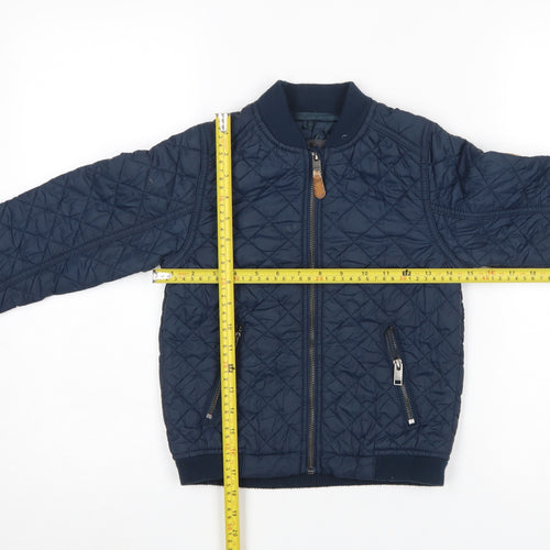 H&M Boys Blue Quilted Bomber Jacket 6-7 Years Lightweight Lined Zip