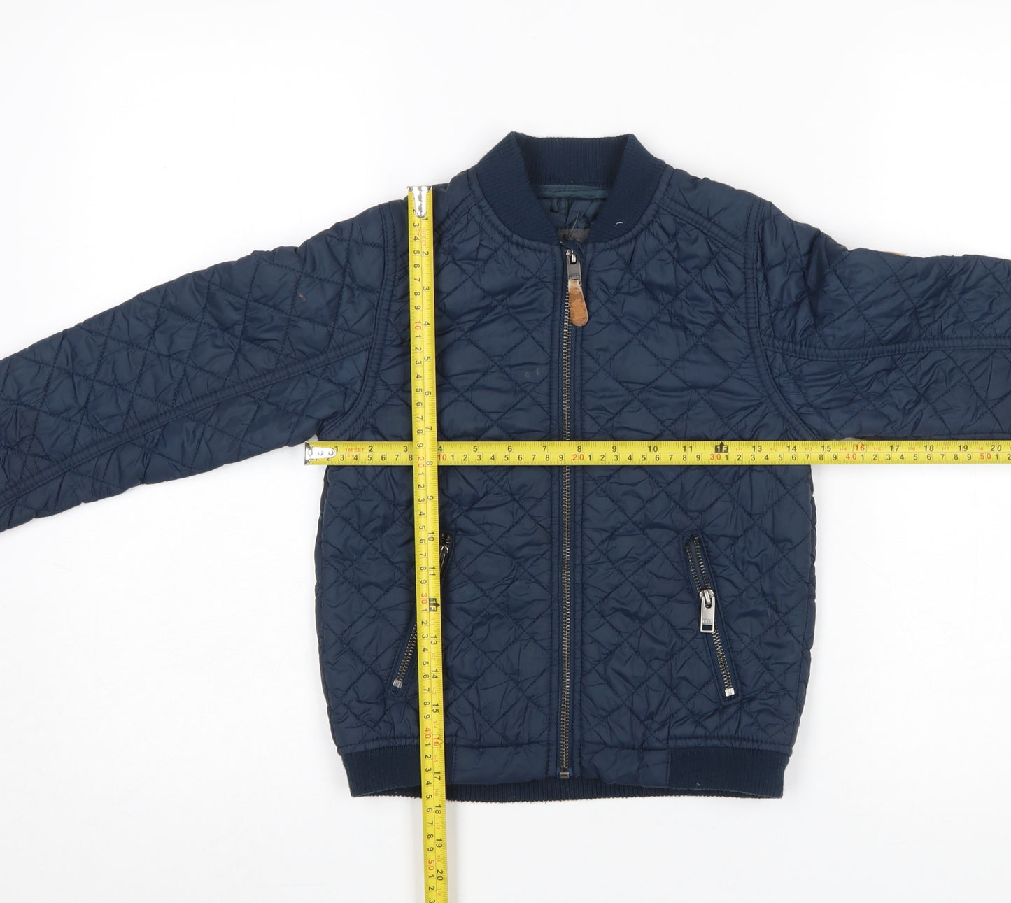 H&M Boys Blue Quilted Bomber Jacket 6-7 Years Lightweight Lined Zip