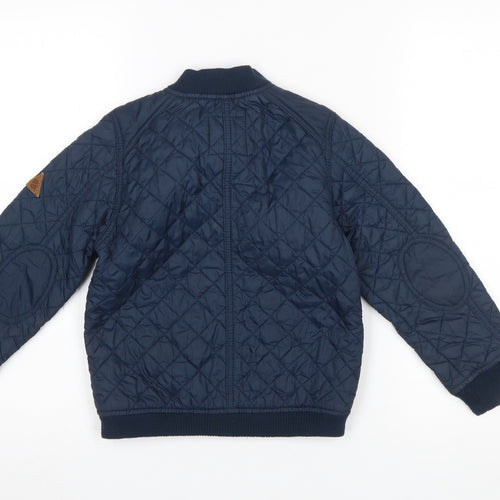 H&M Boys Blue Quilted Bomber Jacket 6-7 Years Lightweight Lined Zip