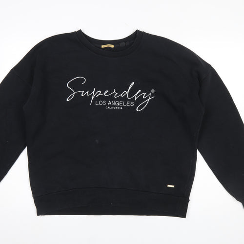 Superdry Womens Black Cotton Blend Sweatshirt Size 16 Pullover