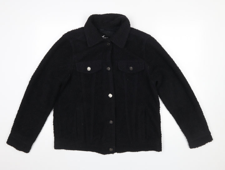 Hollister Womens Black Faux Fur Button Jacket Size L
