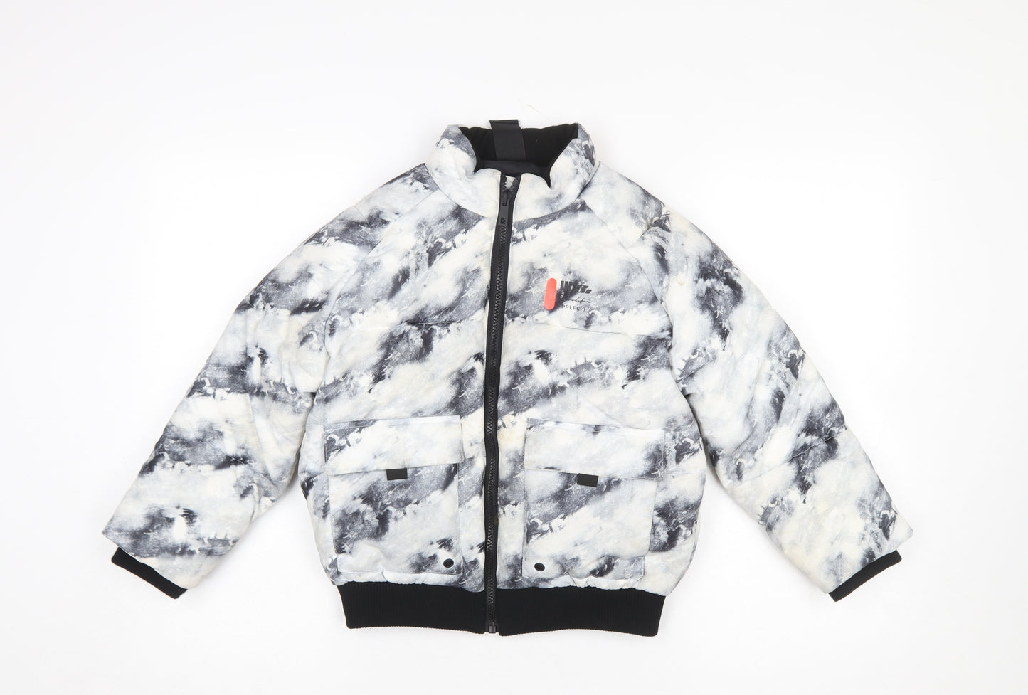River Island Boys Black & White Tie Dye Puffer Jacket 7-8 Years Winter Coat