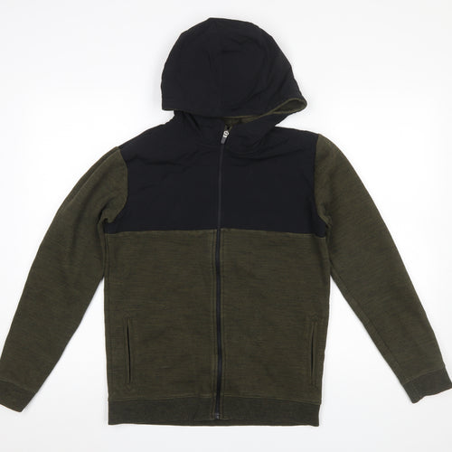 Marks and Spencer Boys Khaki & Black Full Zip Hoodie Age 13-14 Years