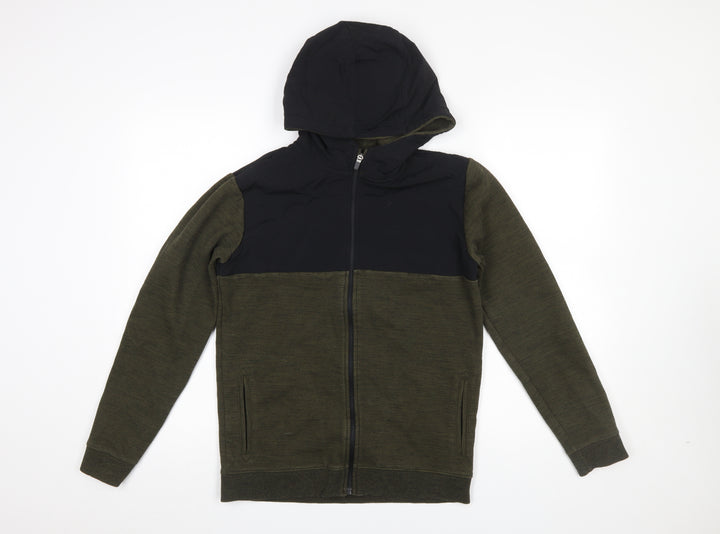 Marks and Spencer Boys Khaki & Black Full Zip Hoodie Age 13-14 Years