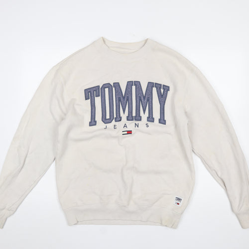 Tommy Jeans Men Beige Crew Neck Pullover Sweatshirt Size S