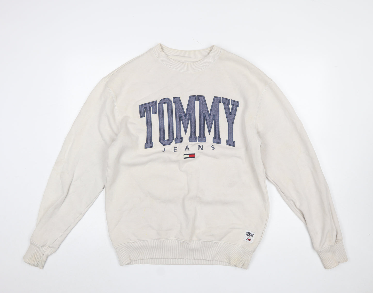 Tommy Jeans Men Beige Crew Neck Pullover Sweatshirt Size S