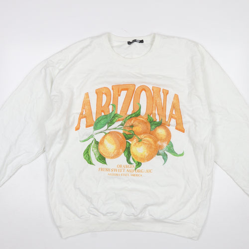 Boohoo Tall Womens White Arizona Orange Print Pullover Sweatshirt Size L
