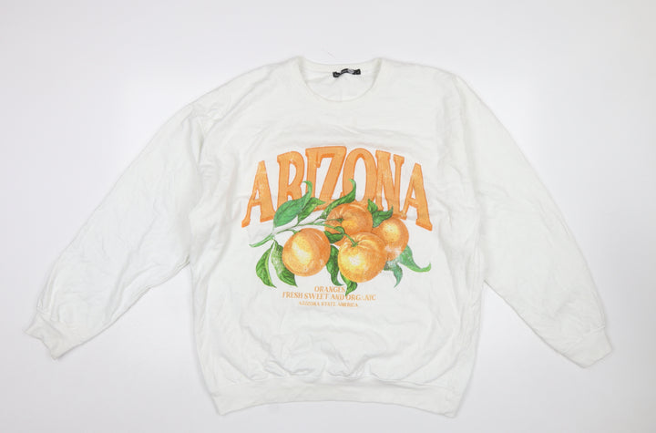 Boohoo Tall Womens White Arizona Orange Print Pullover Sweatshirt Size L