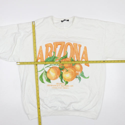 Boohoo Tall Womens White Arizona Orange Print Pullover Sweatshirt Size L