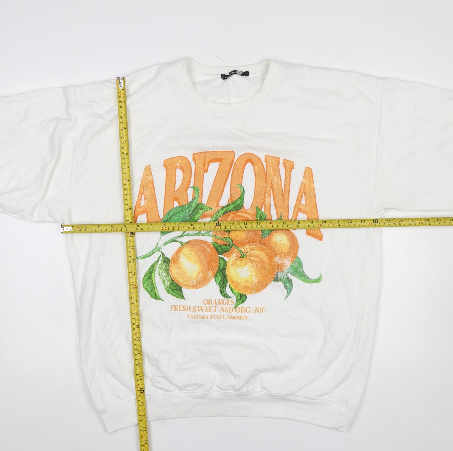 Boohoo Tall Womens White Arizona Orange Print Pullover Sweatshirt Size L