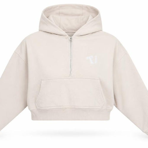 TALA Women Beige 1/2 Zip Hoodie Medium Organic Cotton Blend