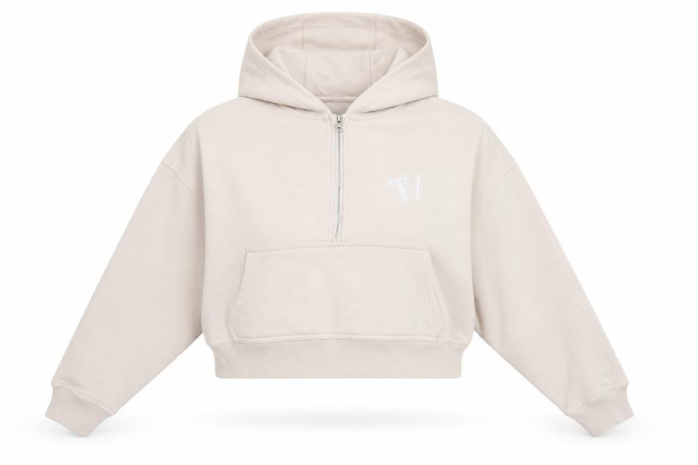 TALA Women Beige 1/2 Zip Hoodie Medium Organic Cotton Blend