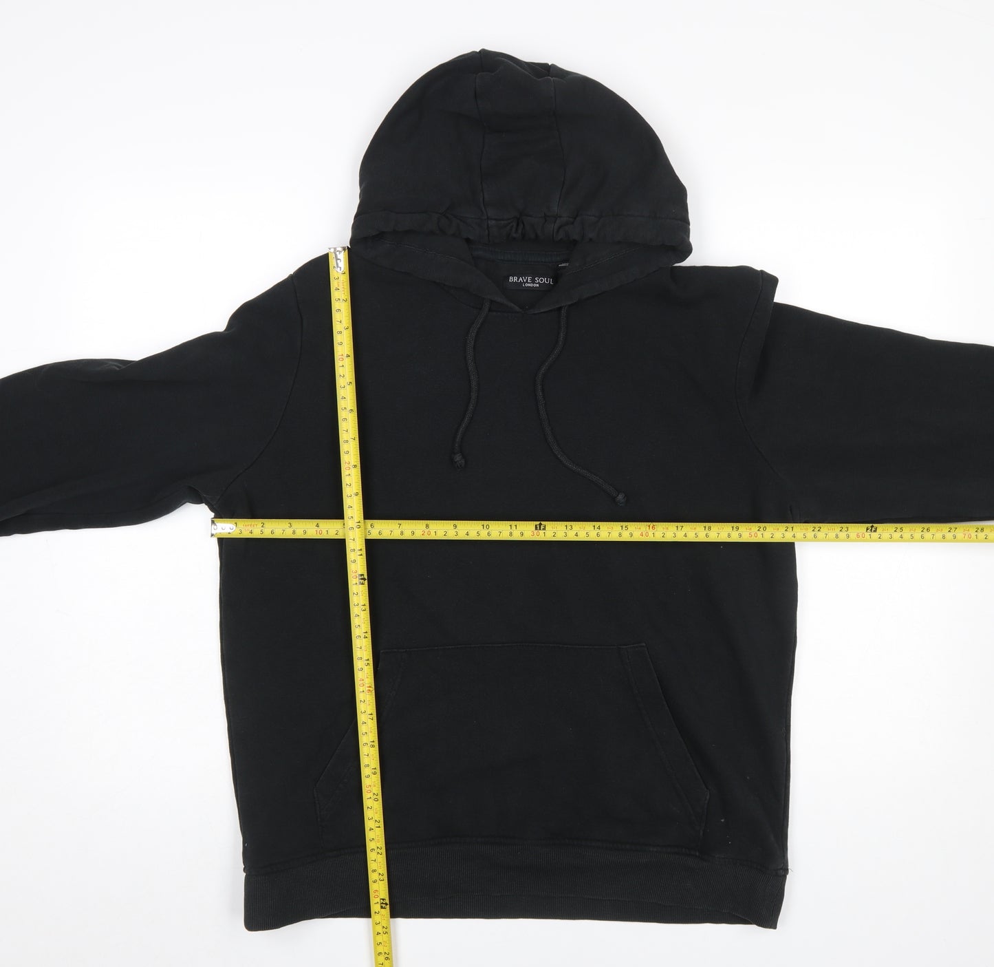 Brave Soul Men’s Black Pullover Hoodie Size L Long Sleeve Cotton Blend
