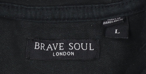 Brave Soul Men’s Black Pullover Hoodie Size L Long Sleeve Cotton Blend