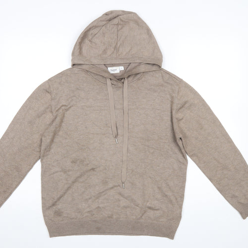 Saint Tropez Women’s Beige Hooded Pullover Jumper Size L Viscose Knit