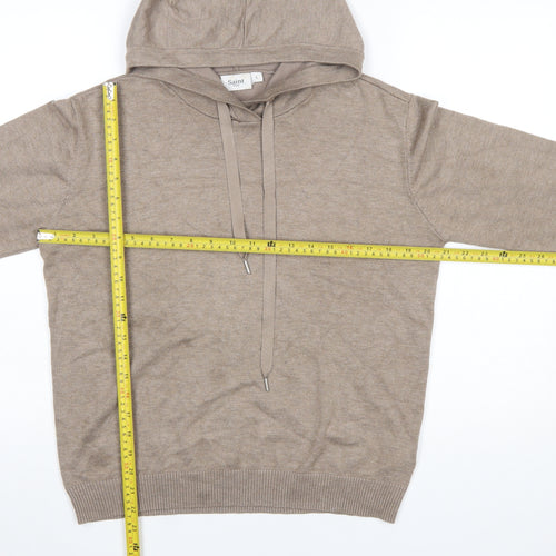 Saint Tropez Women’s Beige Hooded Pullover Jumper Size L Viscose Knit