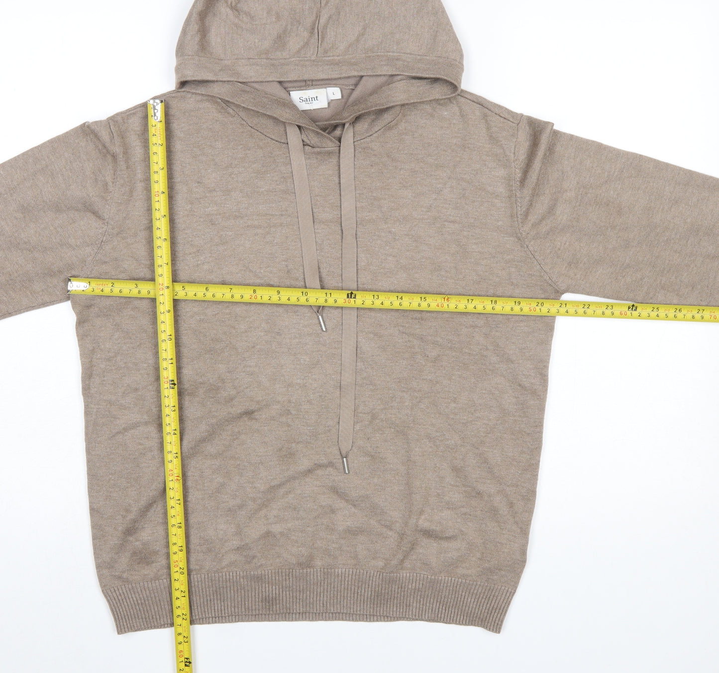 Saint Tropez Women’s Beige Hooded Pullover Jumper Size L Viscose Knit