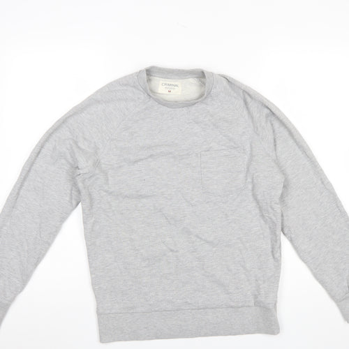 Criminal Mens Grey Crew Neck Sweatshirt M Regular Fit Cotton Blend