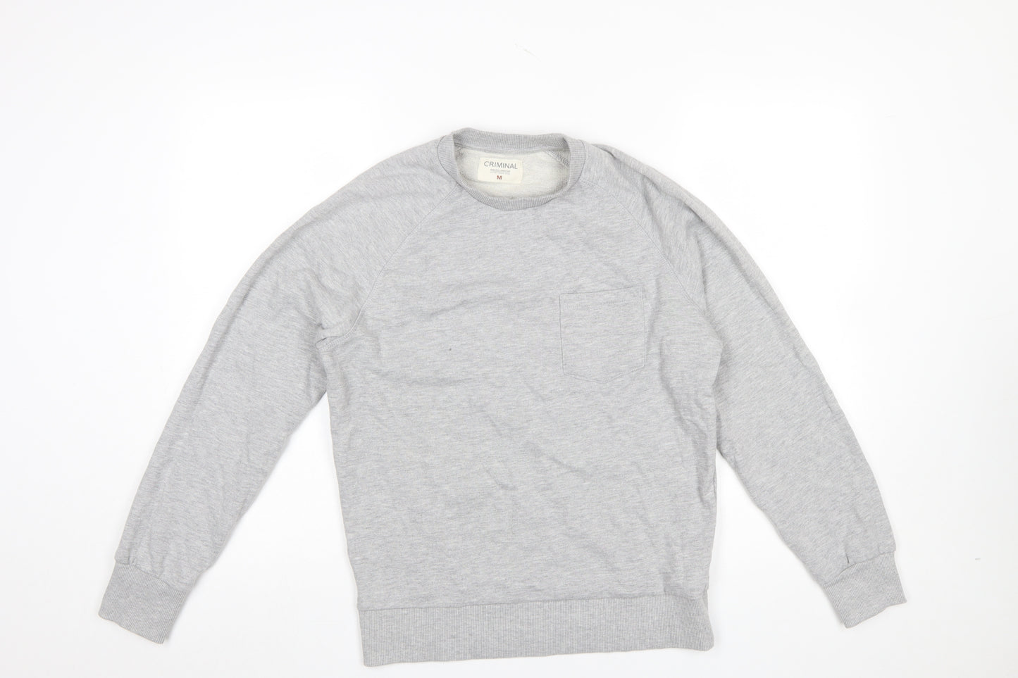 Criminal Mens Grey Crew Neck Sweatshirt M Regular Fit Cotton Blend