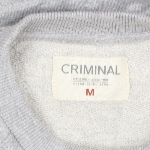 Criminal Mens Grey Crew Neck Sweatshirt M Regular Fit Cotton Blend