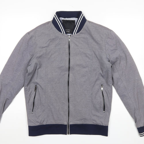Zara Men’s Grey Bomber Jacket L Cotton Blend Lightweight
