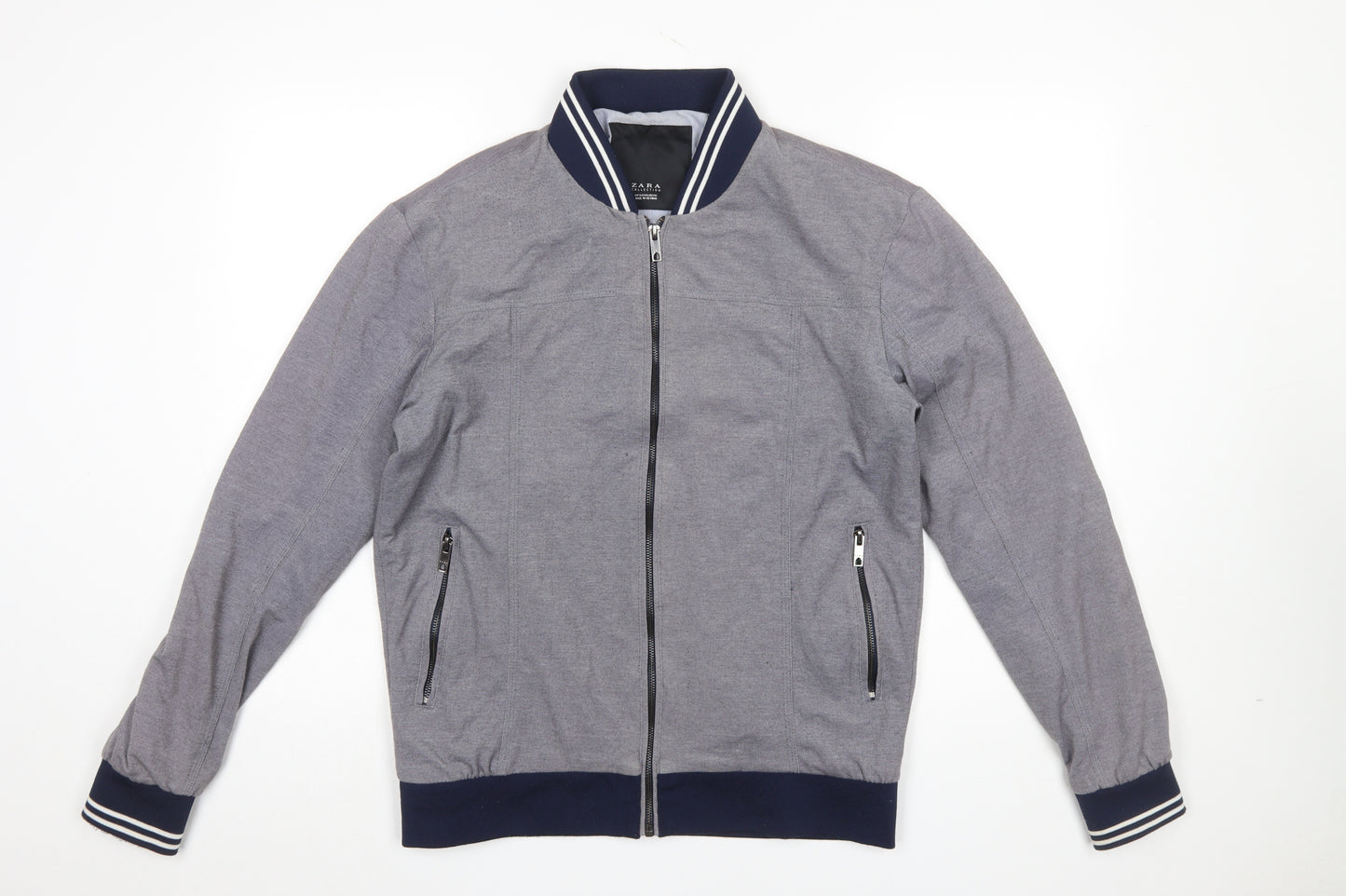 Zara Men’s Grey Bomber Jacket L Cotton Blend Lightweight