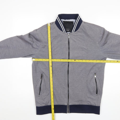 Zara Men’s Grey Bomber Jacket L Cotton Blend Lightweight