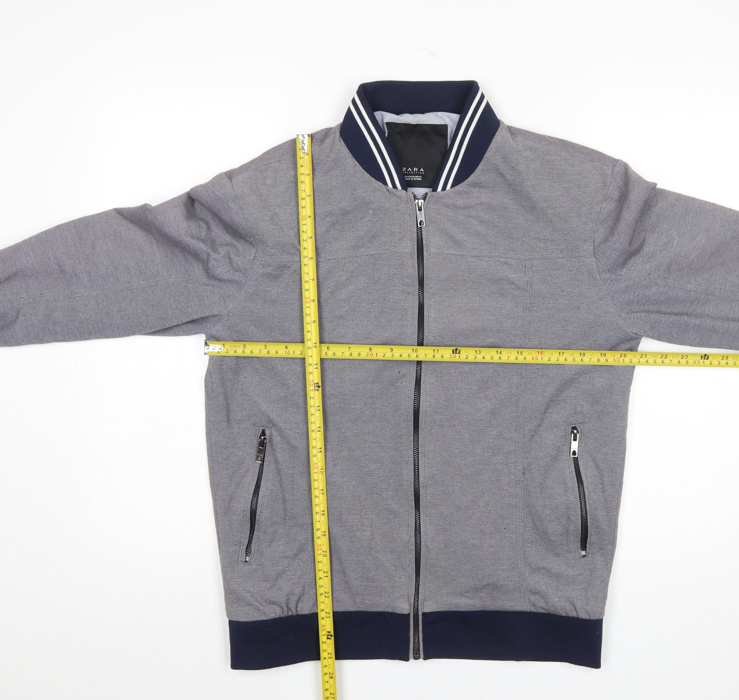 Zara Men’s Grey Bomber Jacket L Cotton Blend Lightweight