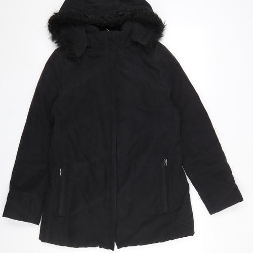 Berkertex Women's Black Faux Fur Hooded Parka Coat Size 10