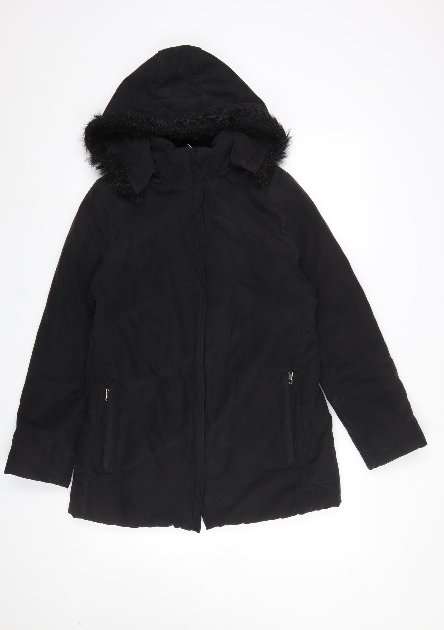 Berkertex Women's Black Faux Fur Hooded Parka Coat Size 10