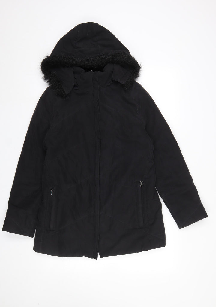 Berkertex Women's Black Faux Fur Hooded Parka Coat Size 10