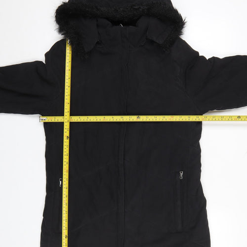 Berkertex Women's Black Faux Fur Hooded Parka Coat Size 10