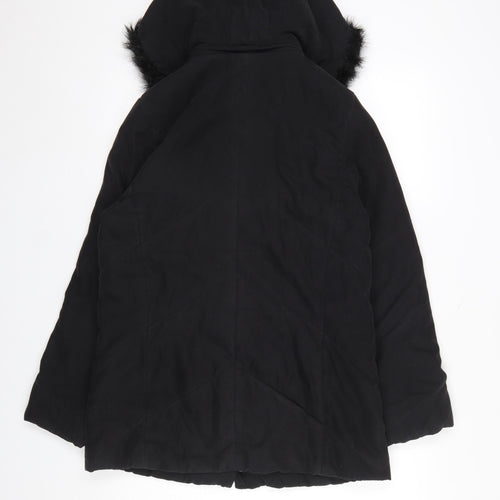 Berkertex Women's Black Faux Fur Hooded Parka Coat Size 10